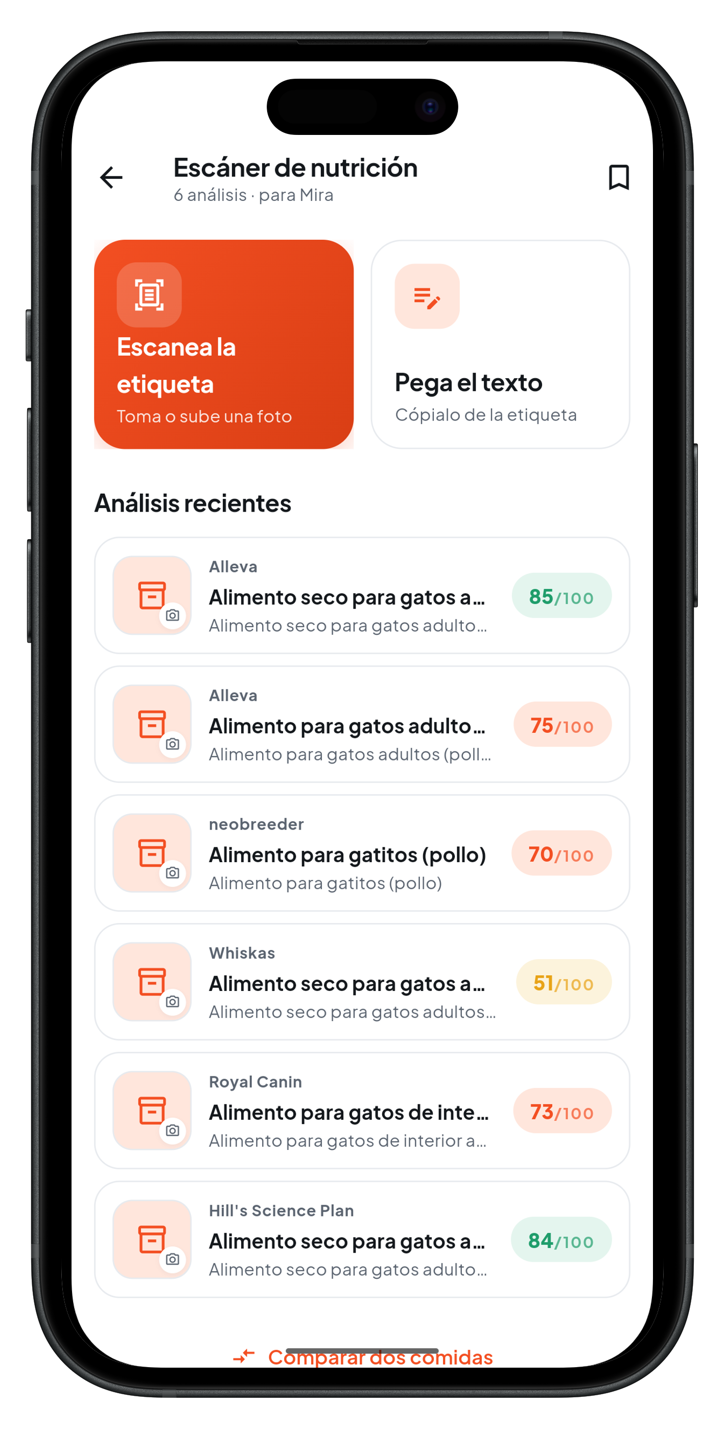 Evaluación de comida