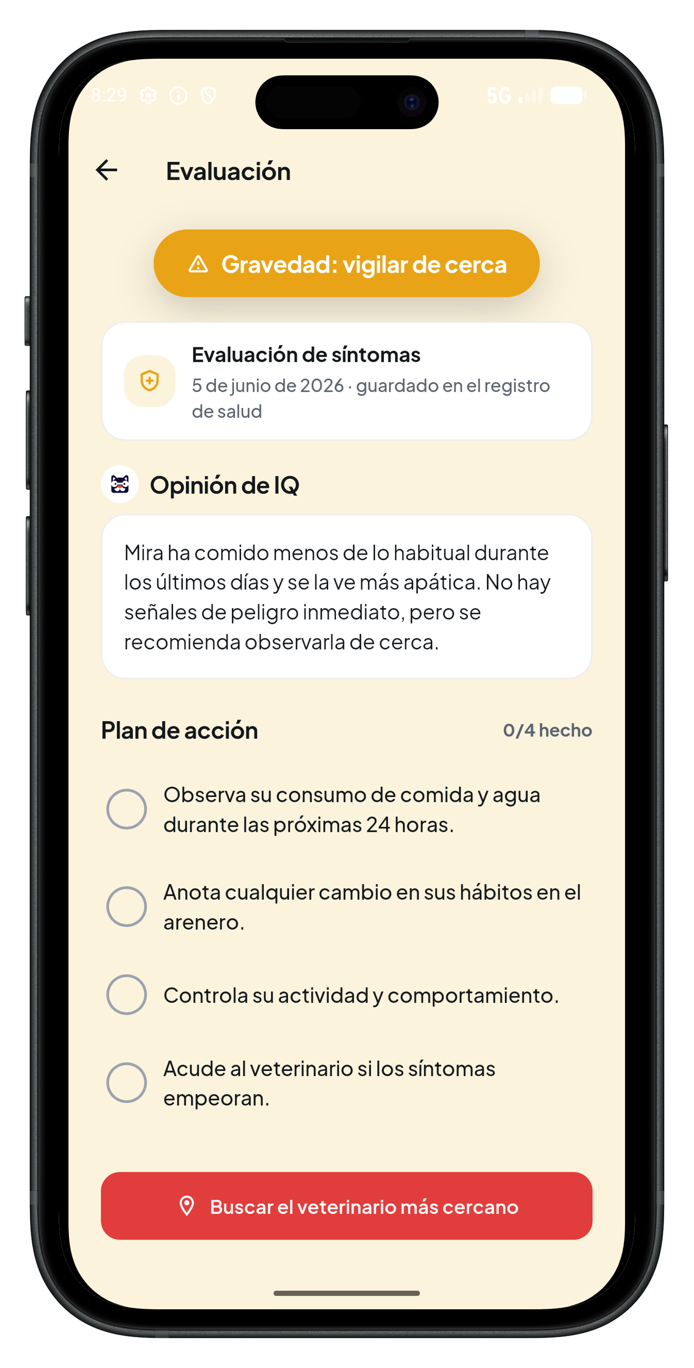 Evaluación de síntomas