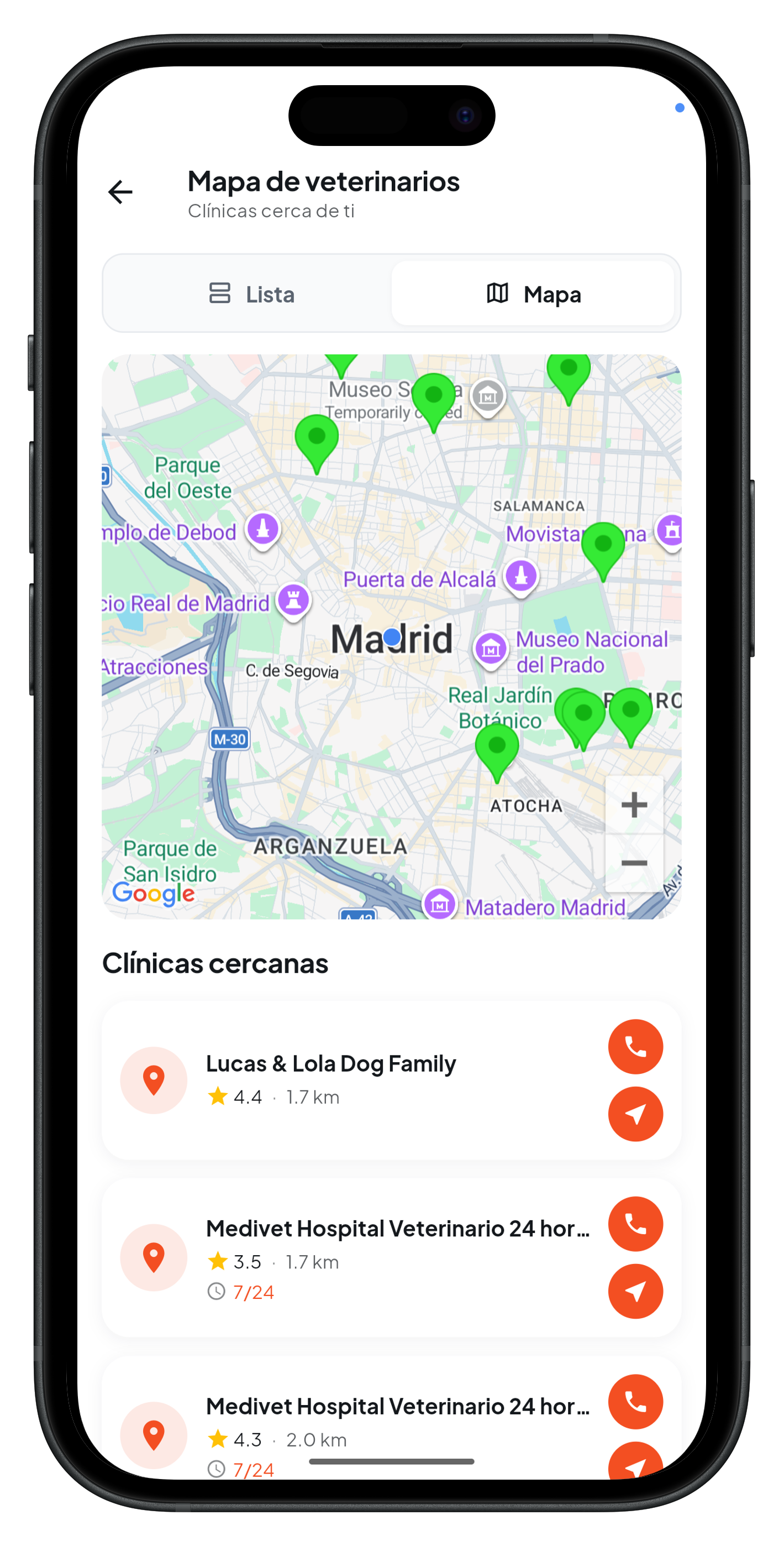 Mapa de veterinarios